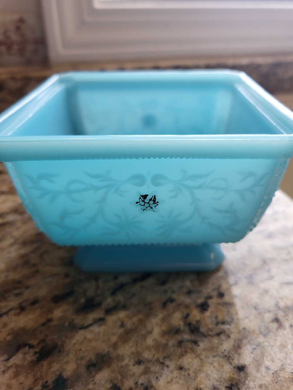 Vintage Blue 3 x 4.5 Inch  Milk Glass Footed Bowl Or  Planter - Picture 2 of 14